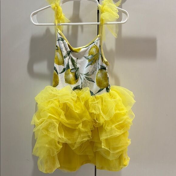 Posh Peanut Limoncello Yellow Lemon Print Dress with Ruffled Skirt - Picture 1 of 4